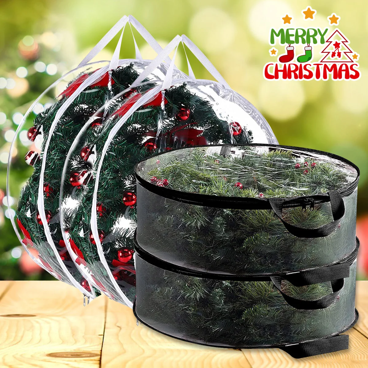 Transparent Christmas Wreath Storage Bag Foldable Xmas Tree Bag Garland Container with Handle for Home Festival Storing Tools 
Transparent Christmas Wreath Storage Bag Foldable Xmas Tree Bag Garland Container with Handle for Home Festival Storing Tools