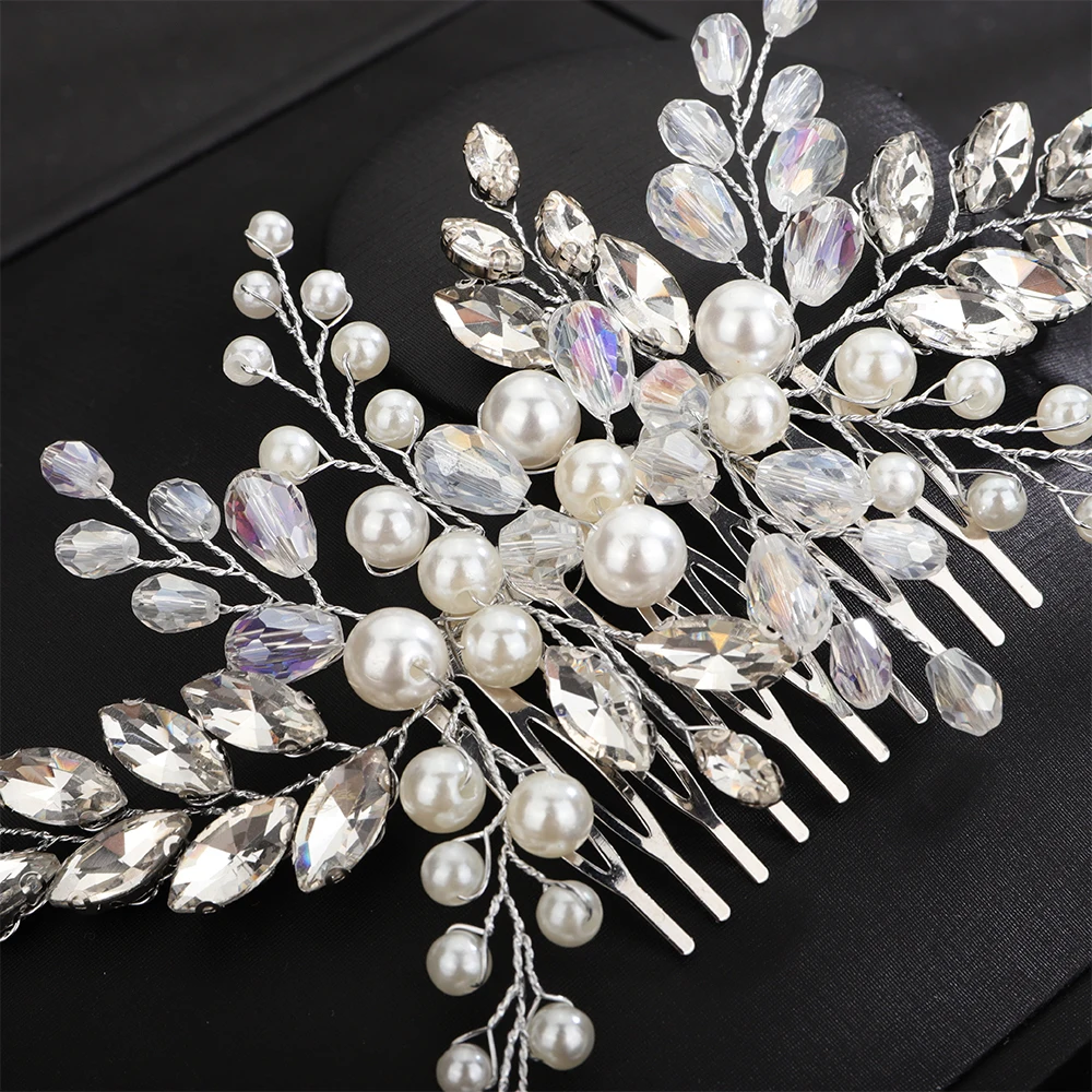 Fashion Hair Comb Earring Set for Wedding Headdress Rhinestone Party Pearl Bridal Hair Pieces Handmade Crystal Bride Headwear 10 S8718bc3585024e46a024918368f11c5en