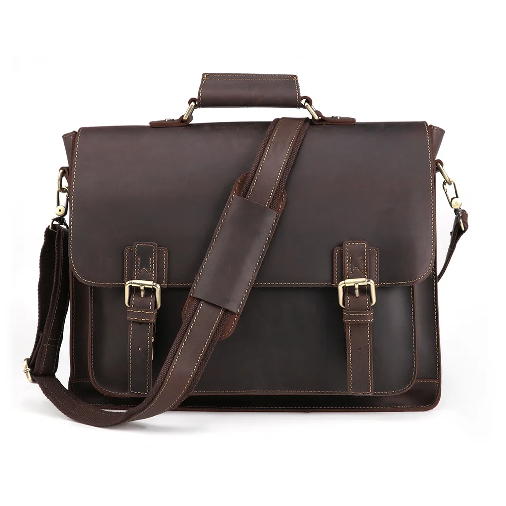 

Men's Crazy Horse Genuine Leather Briefcase Business Handbag 15.6" 17" Laptop Bag Portfolio Office Messenger Shoulder Bag