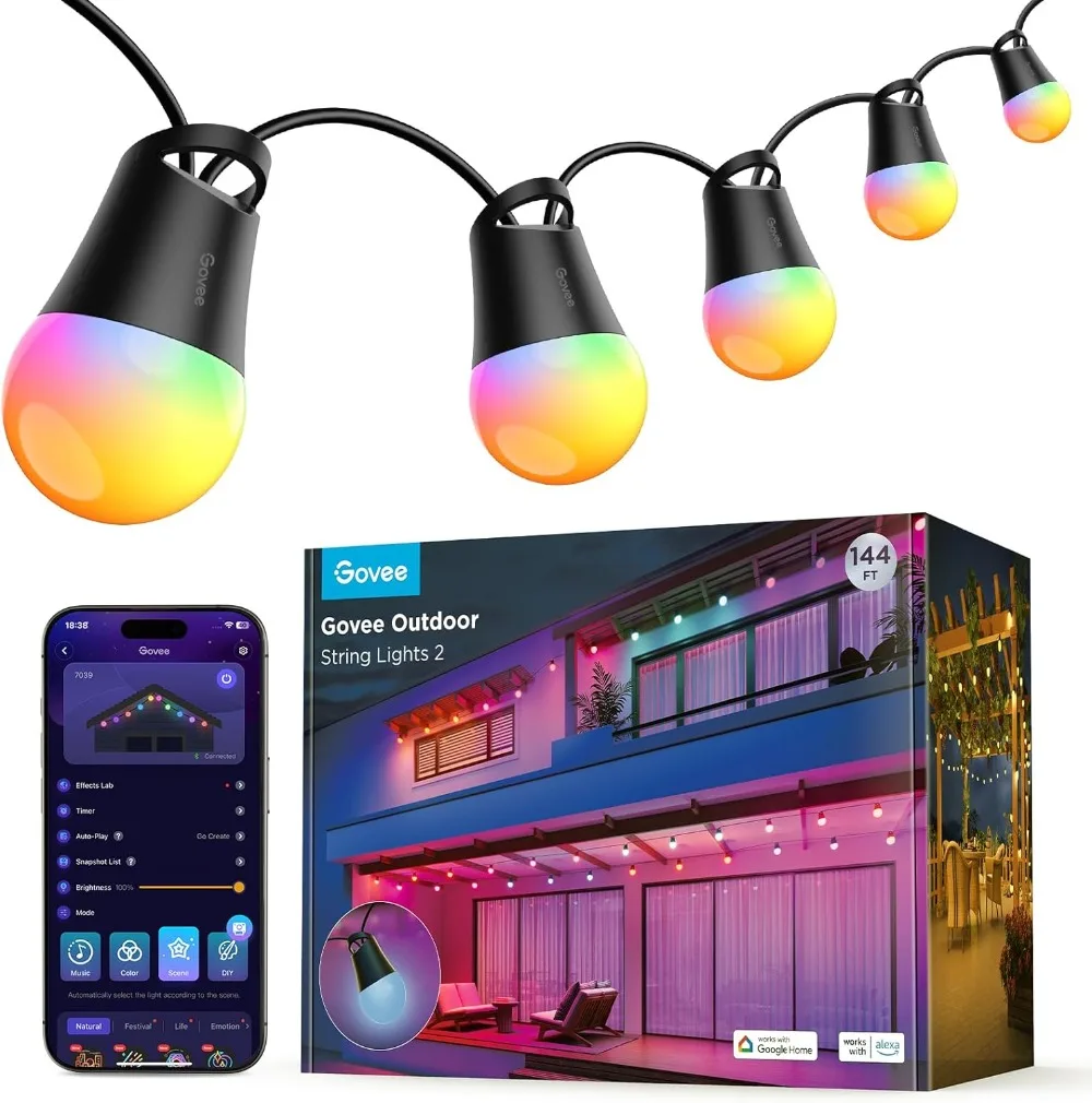 Outdoor Light String Smart with Adjustable Light Warm White LED Bulb Suitable for Terrace Backyard Balcony 47 Scene Modes
Outdoor Light String Smart with Adjustable Light Warm White LED Bulb Suitable for Terrace Backyard Balcony 47 Scene Modes