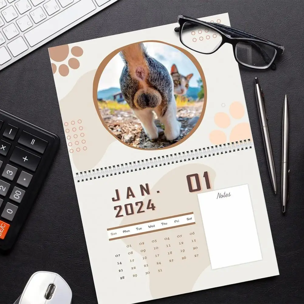 

Календарь со стразами кошки, 2024, календарь со стразами, ежемесячный планировщик с толстой бумагой, забавный подарок для дома и офиса, настенный
