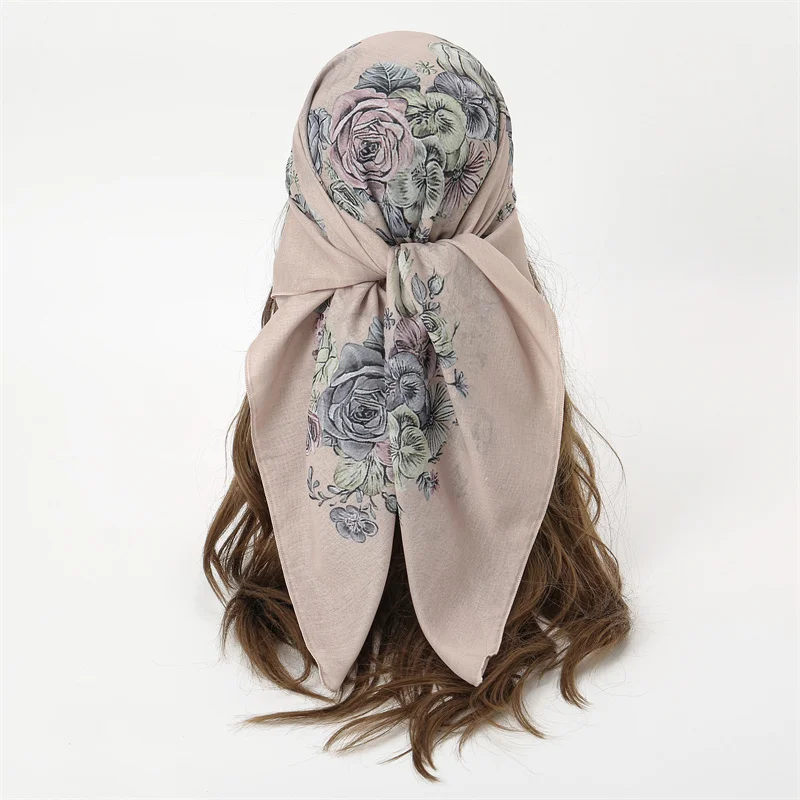 

New Women's Scarf Bandana Headband Flowers Vintage Luxury Summer Beach Square Cotton Handkerchief Bohemia Girl Accessories 2024