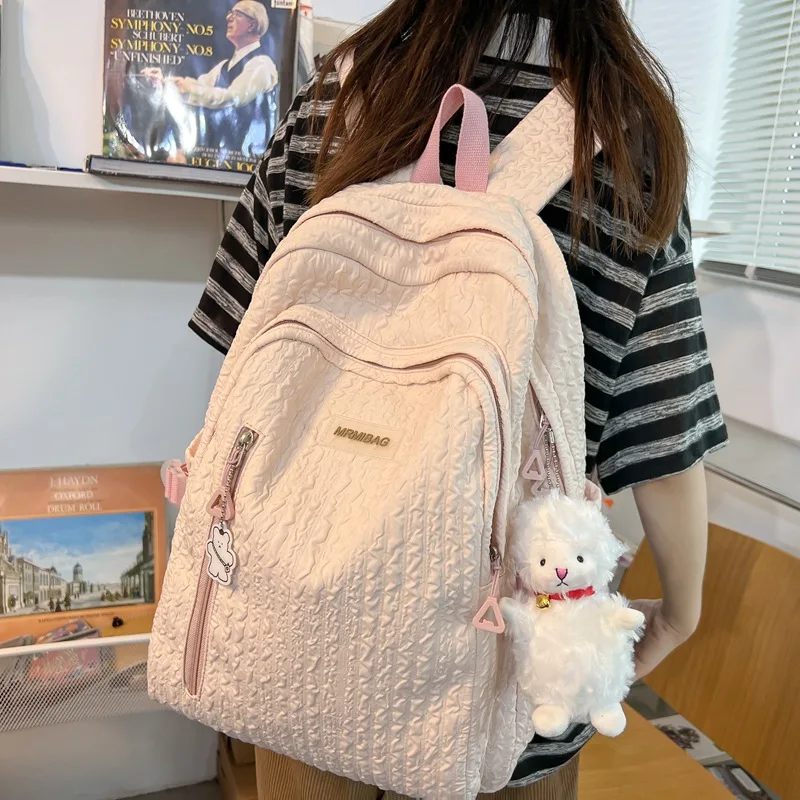 

Simple Solid Color Backpack Women 2023 Waterproof Nylon School Bags for Teenager Girls Bookbag Lady Travel Backbag Shoulder Bag