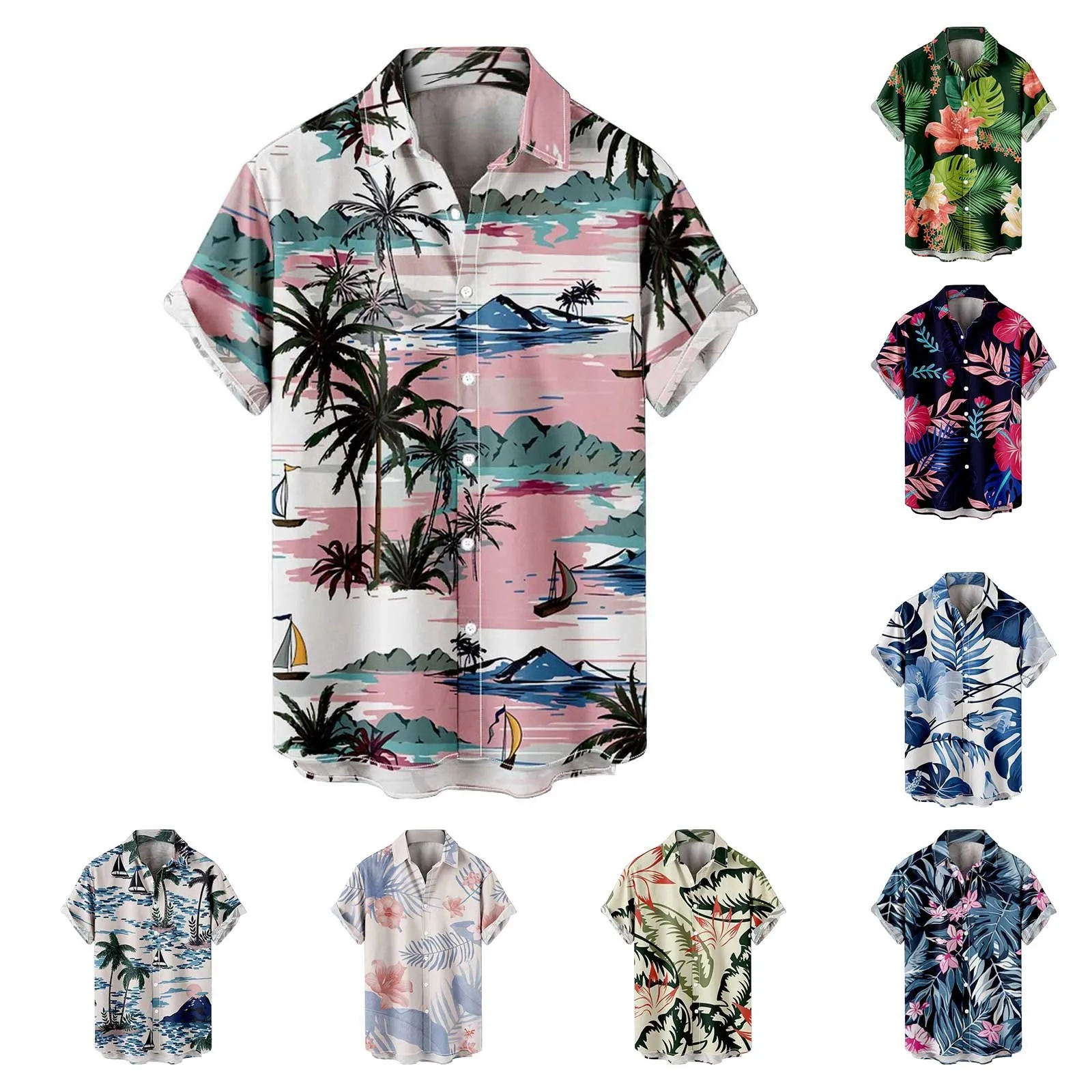 

Men'S Summer Vacation Tourism Beach Fashion Trend Leisure 3d Digital Printing Street Wear Blouse Tops Streetwear Breathable