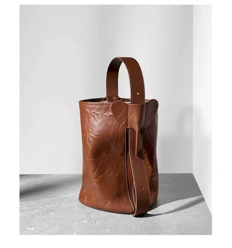 

Hot Sell Vintage Simple Cowhide Bucket Crossbody Wandering Women's Bag 2023 Designer Fashion Lady Luxury Black Shoulder Handbag