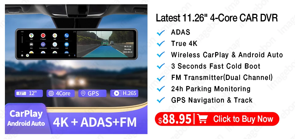 Latest 10.26 Inch 4K Dash Cam Wireless CarPlay Android Auto WiFi Car DVR Dashboard AUX GPS FM Rear View Camera Video Recorder Latest 10.26 Inch 4K Dash Cam Wireless CarPlay Android Auto WiFi Car DVR Dashboard AUX GPS FM Rear View Camera Video Recorder