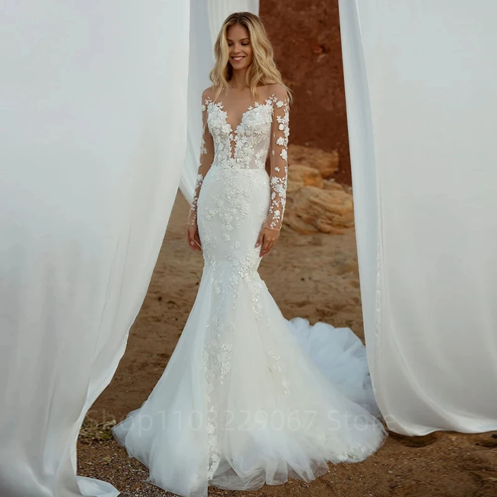 

Appliques Mermaid White Wedding Dresses Backless Sweep Train Bridal Gowns V-neck فستان حفلات الزفاف Vestidos Novias Boda 2024