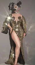 Flashing Gold Sequin High Split Long Dress Women Birthday Celebrate Outfit Singer Bar Show Evening Stage Wear Prom Party Dresses
Flashing Gold Sequin High Split Long Dress Women Birthday Celebrate Outfit Singer Bar Show Evening Stage Wear Prom Party Dresses