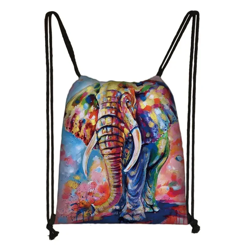 

Colorful Oil Painting Elephant Drawstring Storage Pouch Multi-Functional Bag Ditty Bag for Travel Outdoor Activity Girl Backpack