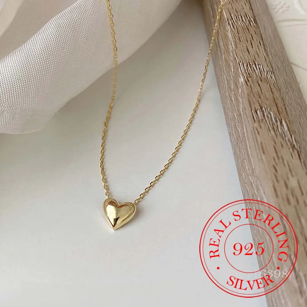 

925 Sterling Silver Classic Love Heart Choker Necklace Pendant for Women 14K Gold Plated Necklaces Wedding Party Jewelry Gift