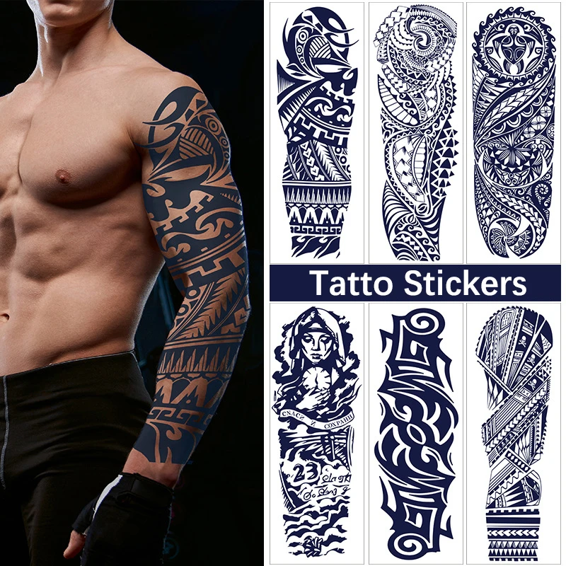 

1Sheet Full Arm Temporary Tattoos Large Totem Tribal Big Sleeve Tattoo Sticker Body Art Sexy Dragon Tattoo Designs Men