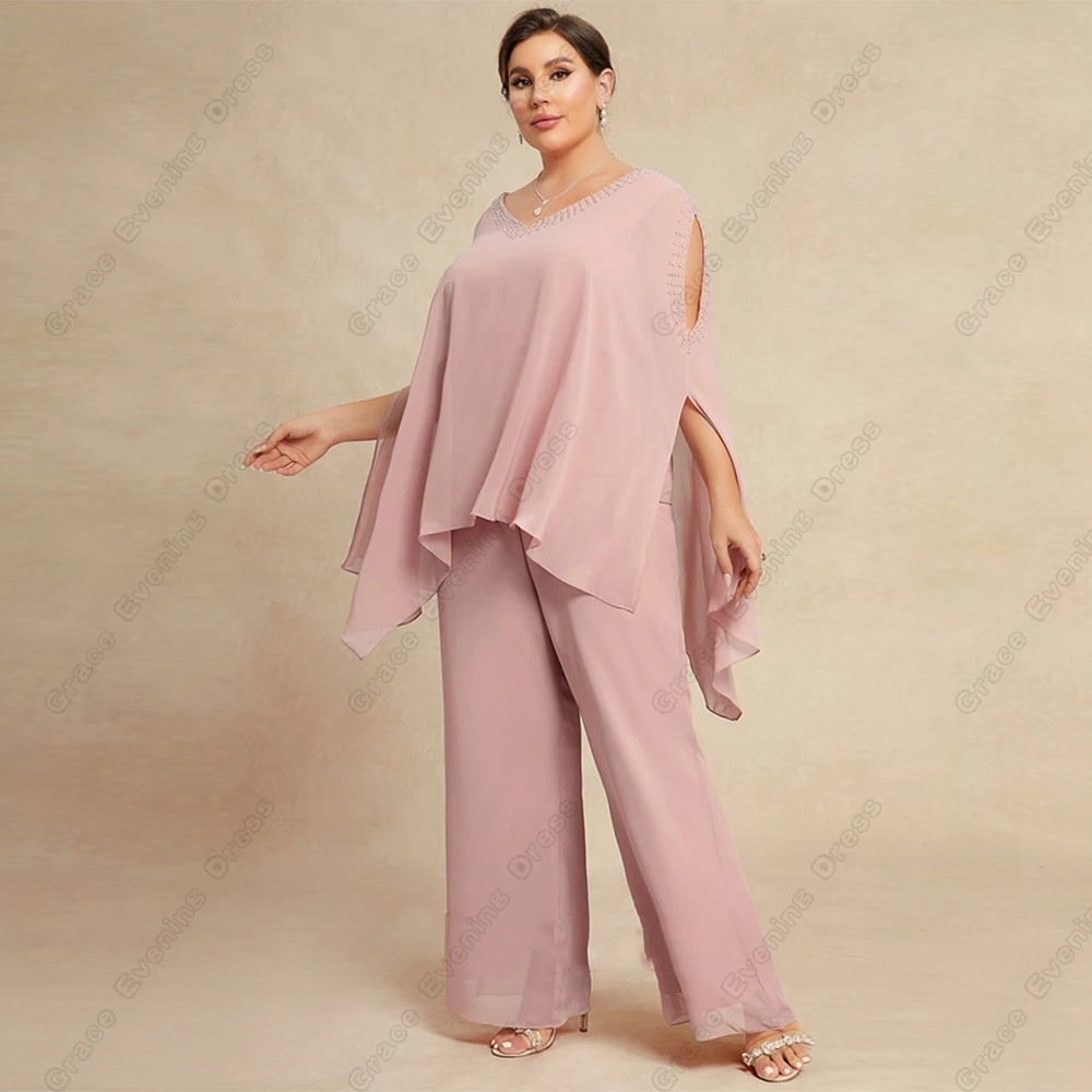 

Scoop Plus Size Mother of Bride Dresses for Women Half Sleeve Pink Wedding Party Dresses with Beading 2024 Robe De Soirée Summer