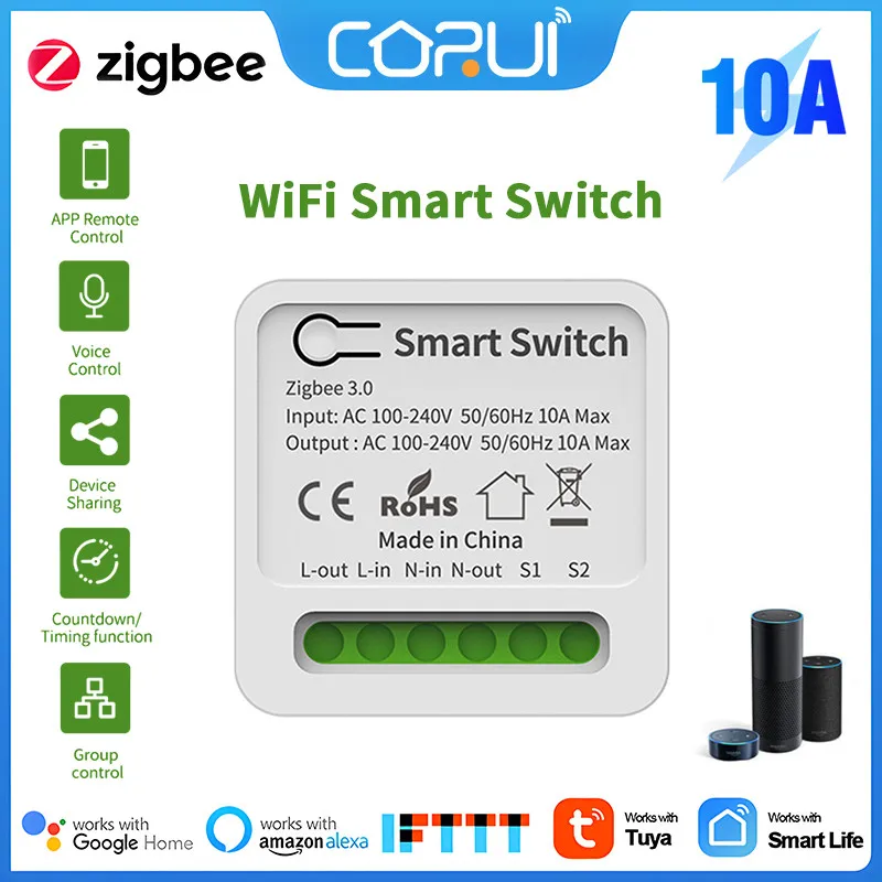 

1~6PCS Wireless Switch 10a 16a Smart Home Mini Breaker Module Support 2-way Control Tuya Wifi Switches