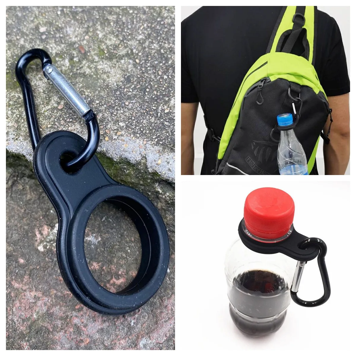 

1PCS High Quality Aluminum Sports Kettle Buckle Outdoor Carabiner Water Bottle Holder Rubber Buckles Hook Camping Hiking Tool