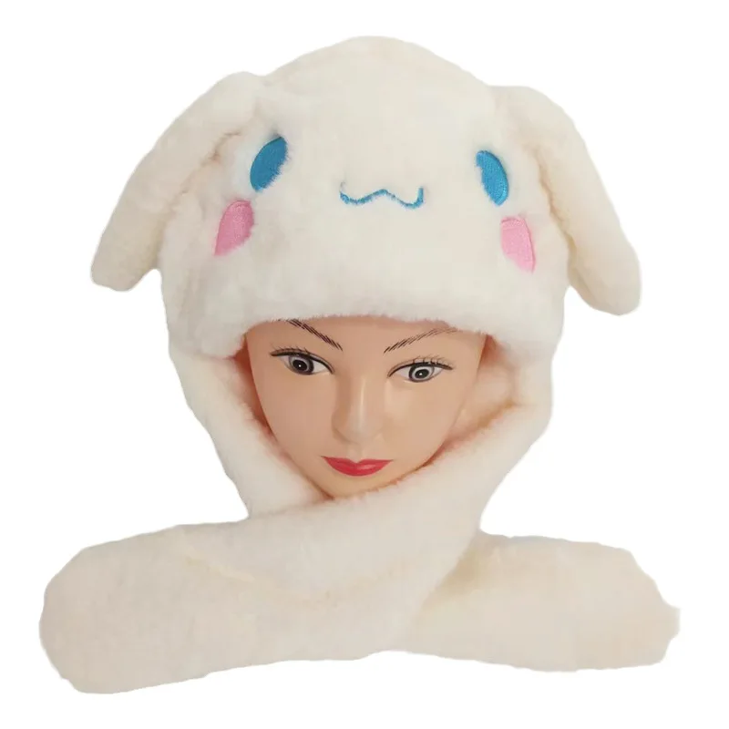 

Kawaii Sanrio Anime Cinnamoroll Kuromi Hello Kitty Cute Cartoon Ears Can Move Plush Hat Simple Keep Warm Hat Girly Heart