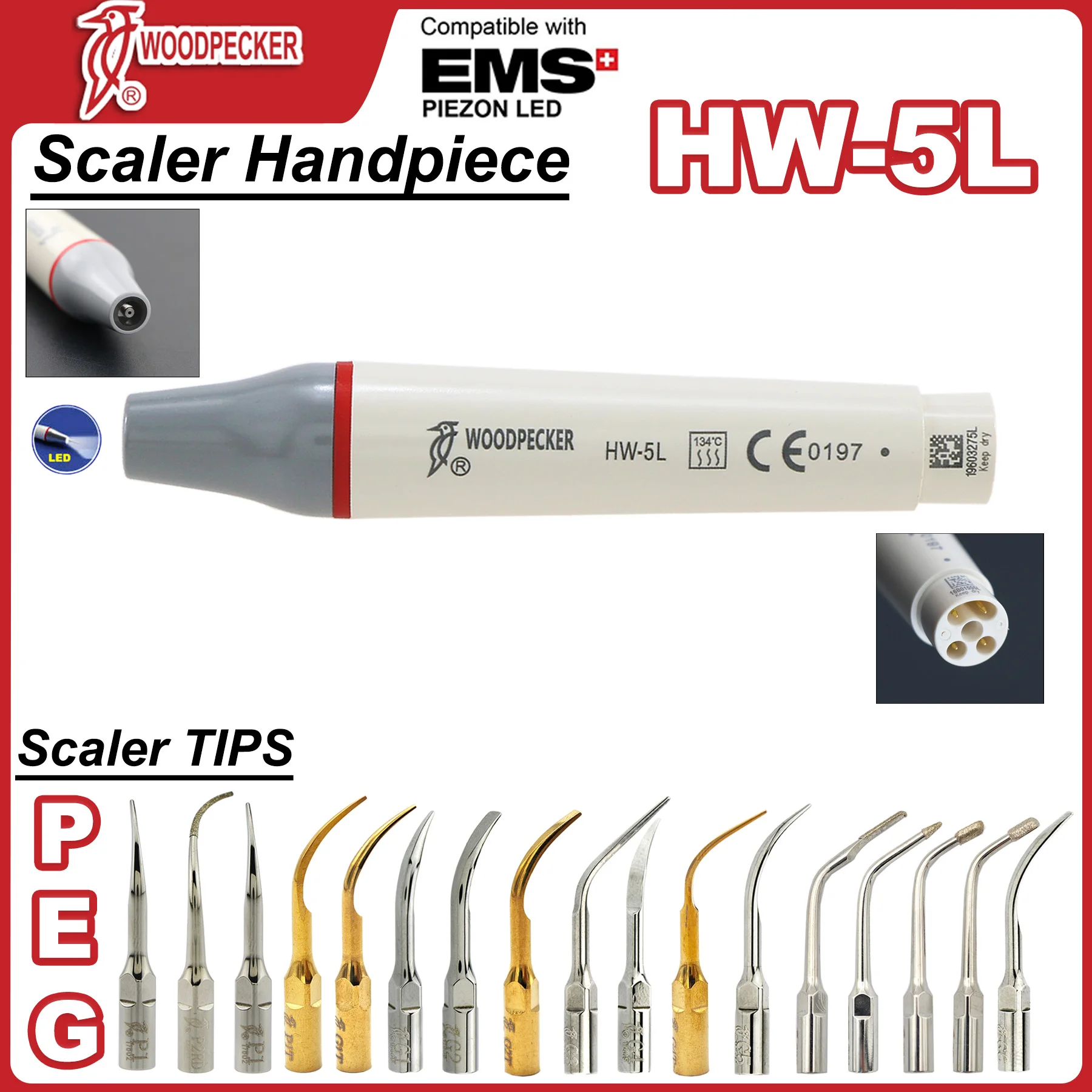 Woodpecker Tips Dental Ultrasonic Scaler Handpiece LED HW-5L Ultrasonic Cutter Head Scaler Tips P/E/G Fit EMS Dental Accessories
Woodpecker Tips Dental Ultrasonic Scaler Handpiece LED HW-5L Ultrasonic Cutter Head Scaler Tips P/E/G Fit EMS Dental Accessories