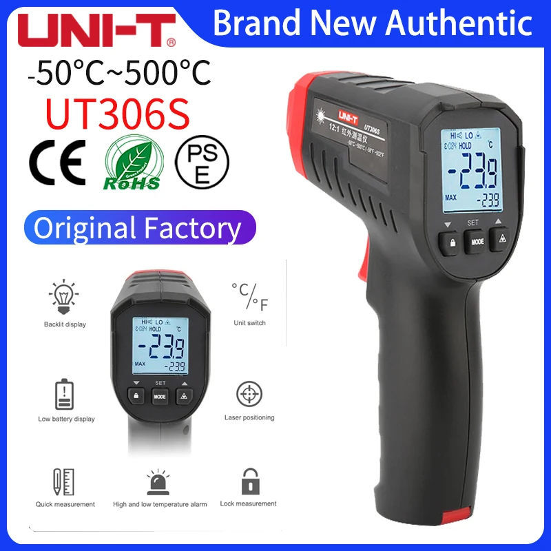 

UNI-T Digital Thermometer UT306S UT306C Non-contact industrial Infrared Laser Temperature Meter Temperature Gun Tester-50-500