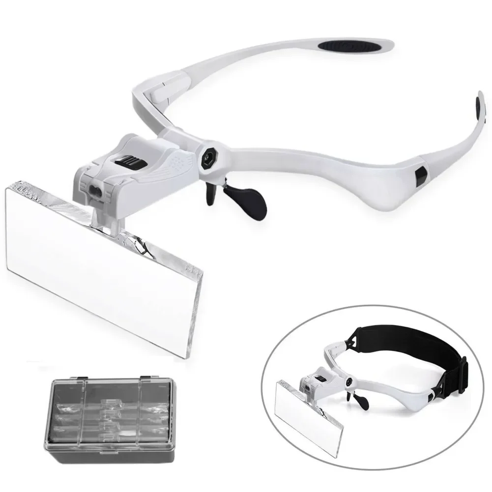 

Head Magnifier With LED Light Hands Free Headband Magnifying Glass With 5 Lenses 1.0X 1.5X 2.0X 2.5X 3.5X For Jewelry Arts