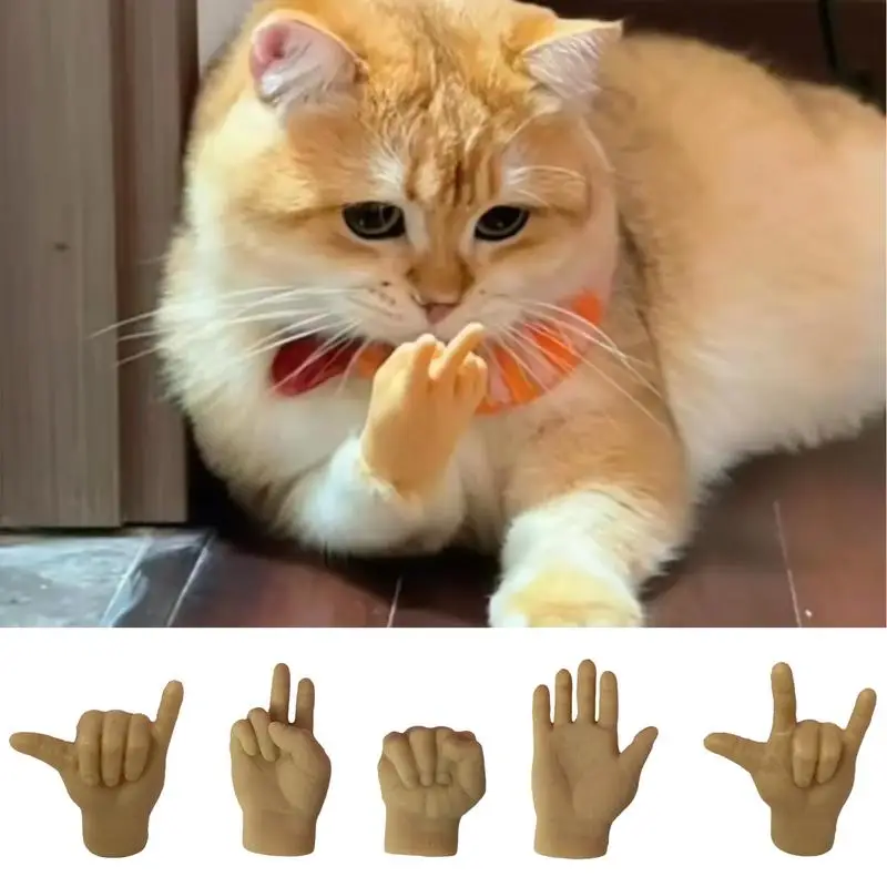 

Cat Fun Toy Mini Human Hands Silicone Mini Finger Puppets Fake Hand Interactive Toy Cats Massager Grooming Gloves Pet Supplies