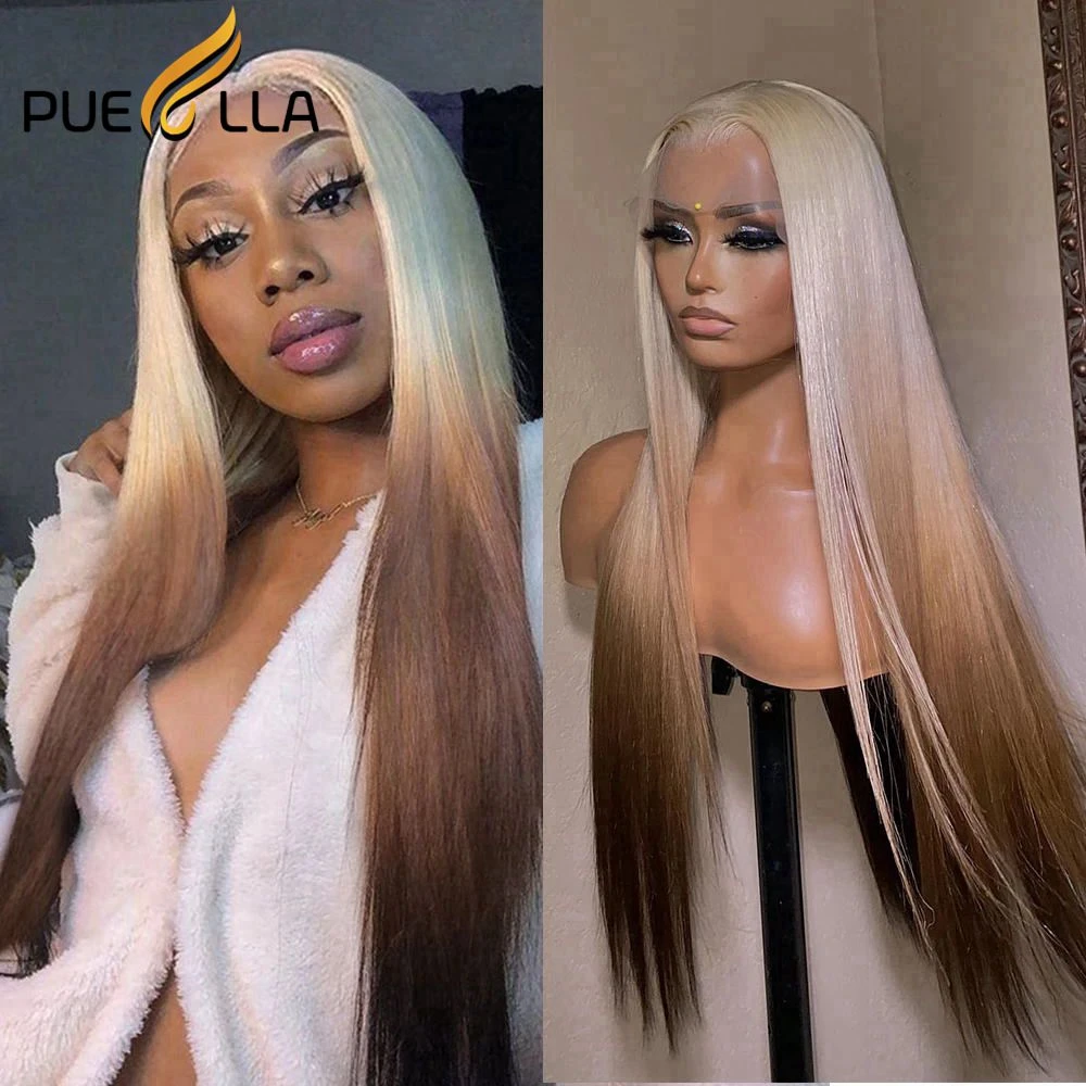 

Platinum Blonde Straight 13X6 Lace Front Brazilian Human Hair Wig Glueless Ombre Brown Color Body Wave Frontal Wigs For Women