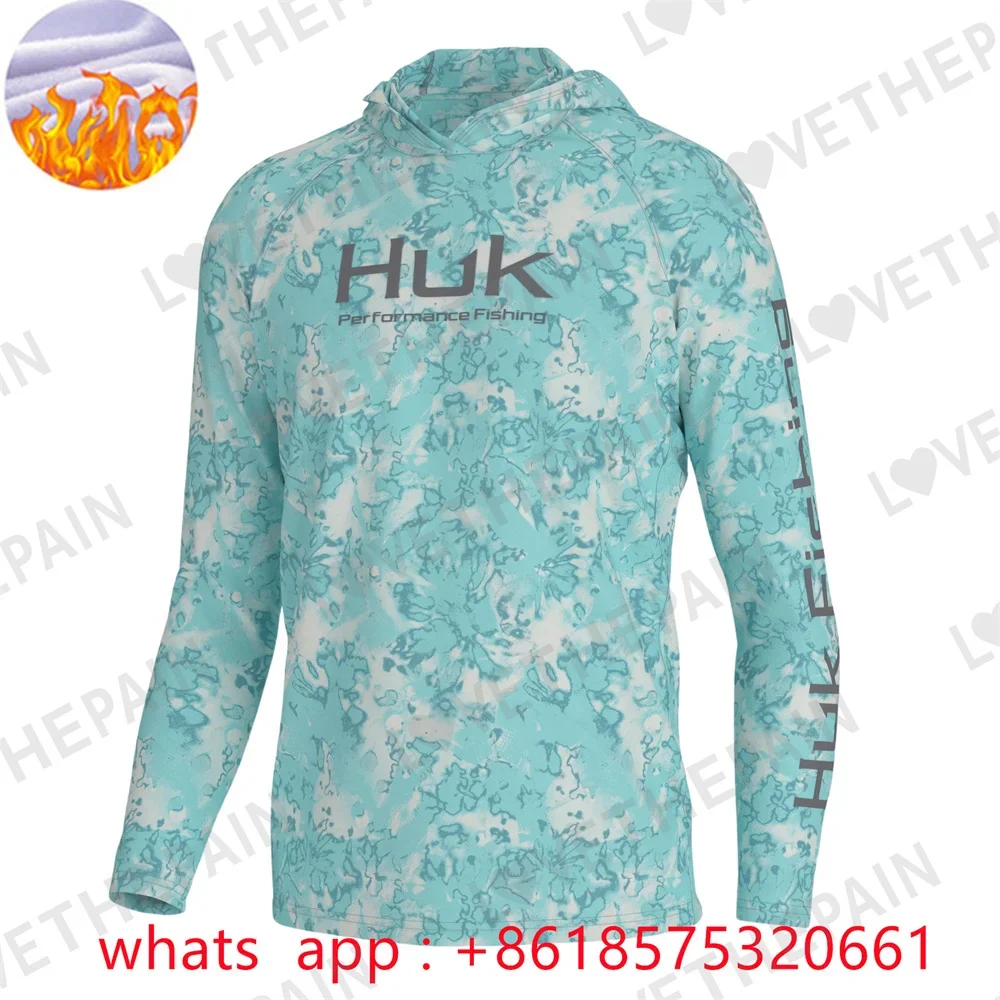 

Huk Fleece Fishing Clothing winter Tops Wear Shirt Jersey Camisa De Pesca Hat Fishing Jacket Long Sleeve Protection Hoody