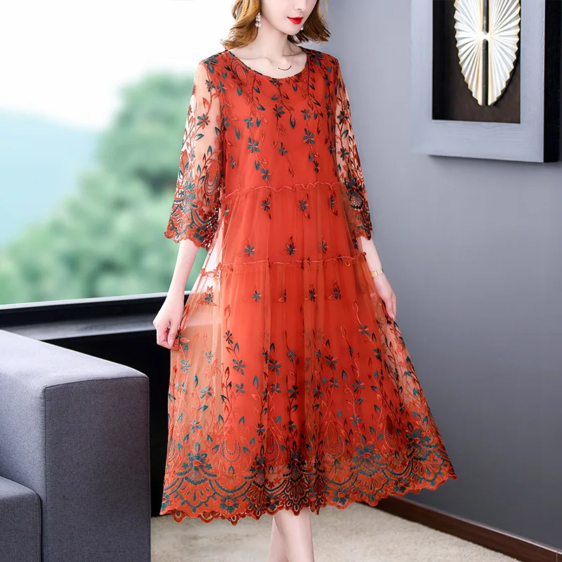 Suitable for European and American ladies lace dress summer fashion temperament broad lady loose dress
Suitable for European and American ladies lace dress summer fashion temperament broad lady loose dress