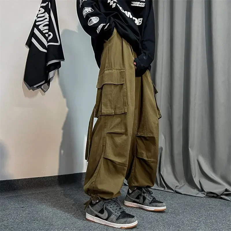 

Брюки-карго HOUZHOU мужские оверсайз, черные штаны-карго, зеленые свободные повседневные Японская уличная одежда хип-хоп с карманами, большой размер