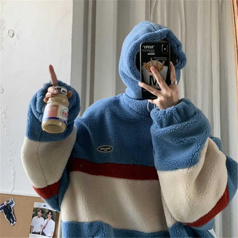 Korean Version Style Fashion Fleece Hoodies Women Patchwork Stripe Hooded Sweatshirts Couples Loose Coats Casual Tops Pullover
Korean Version Style Fashion Fleece Hoodies Women Patchwork Stripe Hooded Sweatshirts Couples Loose Coats Casual Tops Pullover