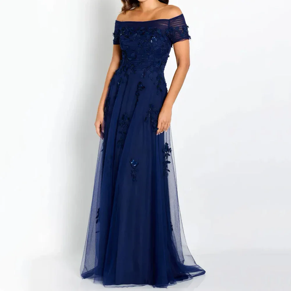 Navy Blue Mother Of The Bride Dress Tulle Sleeveless Formal Party Gown Sweep Train Lace Appliques Dress For Women
Navy Blue Mother Of The Bride Dress Tulle Sleeveless Formal Party Gown Sweep Train Lace Appliques Dress For Women