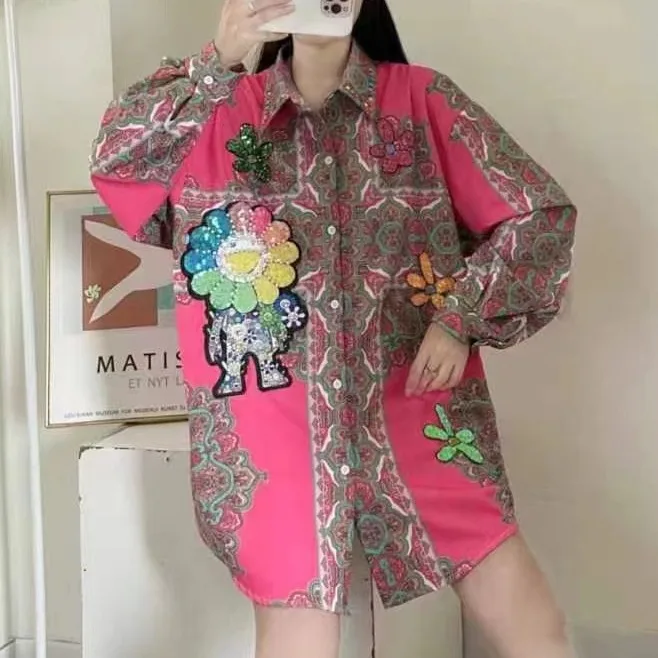 Women Wear Autumn Sunflowers Embroidery Sequined Shirts Geometric Floral Patterns Printed Blouses Loose Medium Length Cardigan
Women Wear Autumn Sunflowers Embroidery Sequined Shirts Geometric Floral Patterns Printed Blouses Loose Medium Length Cardigan