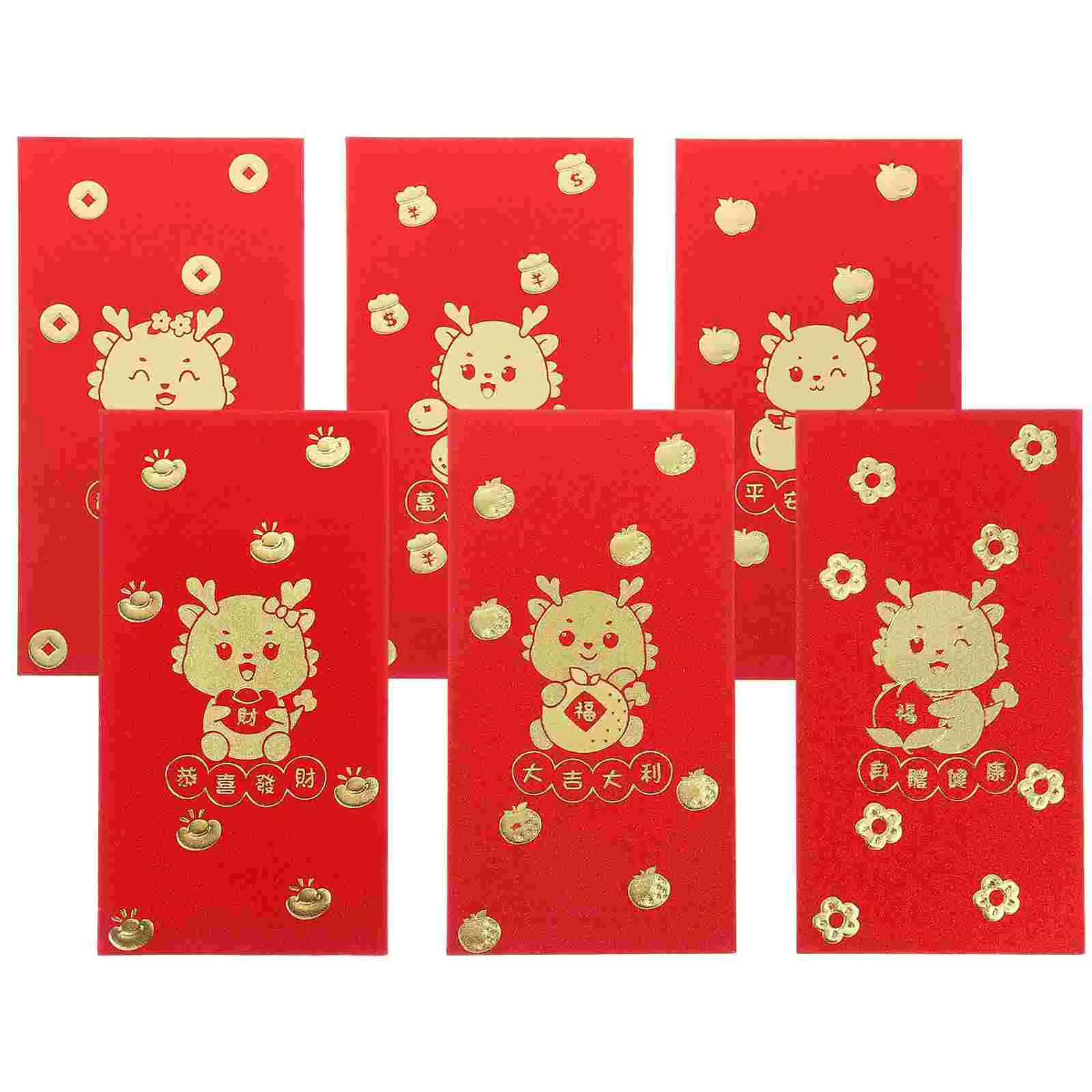 

6 Pcs Red Packet Envelope Surprise Gift Chinese Style Envelopes Lai Si Feng Year of Dragon Envelops Money Paper