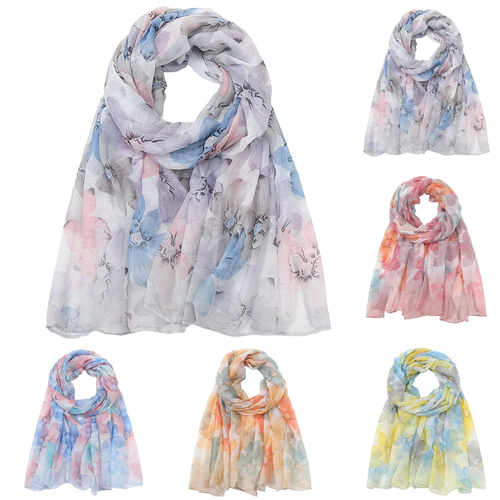 

Women Casual Viscose Scarf Big Petal Floral Voile Hijab Shawls and Wraps Female Foulards Luxury Designer 2024 NEW