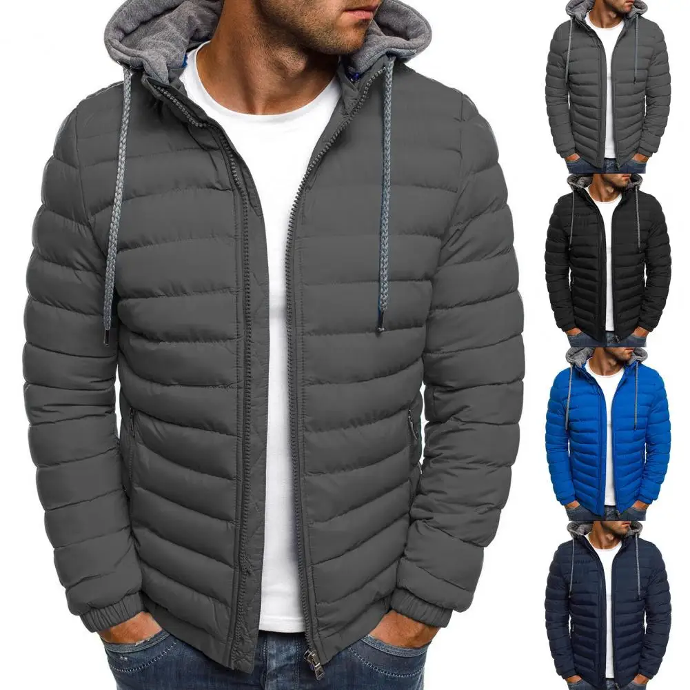 

New men's detachable hat with padding hooded cardigan drawstring winter thick warm jacket jacket jacket top