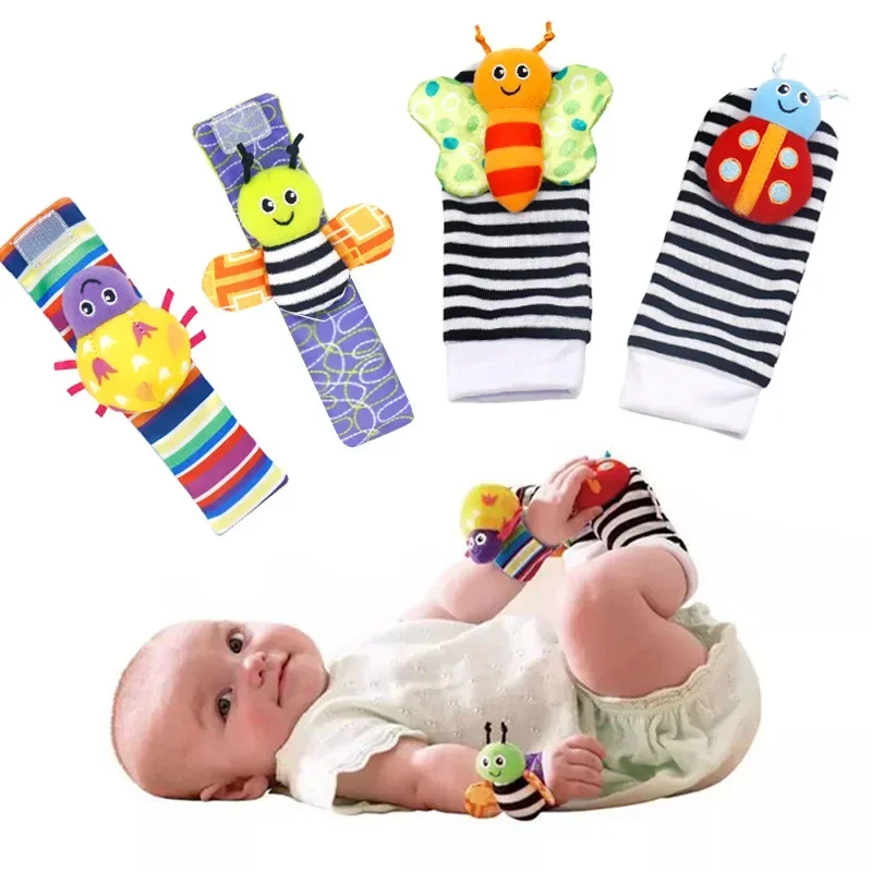 

0-12 Months Baby Toy Baby Rattles Toys Animal Socks Wrist Strap +Rattle Baby Foot Socks Bug Wrist Strap Baby Socks Pacifier Toys