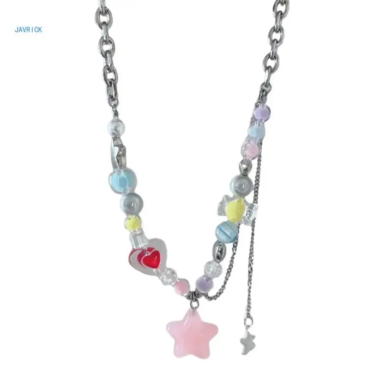 

Star Pendant Choker Necklace for Women Charm Fashion Colorful Beads Tassels Neckchain Female Temperament Jewelry Gift