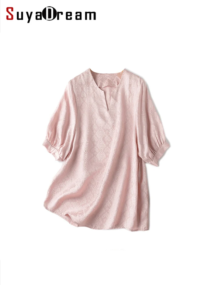 SuyaDream Women Solid Blouses 100%Real Silk Jacquard Puff Sleeved Straight Shirts 2023 Summer Casual Top Blue Pink
SuyaDream Women Solid Blouses 100%Real Silk Jacquard Puff Sleeved Straight Shirts 2023 Summer Casual Top Blue Pink