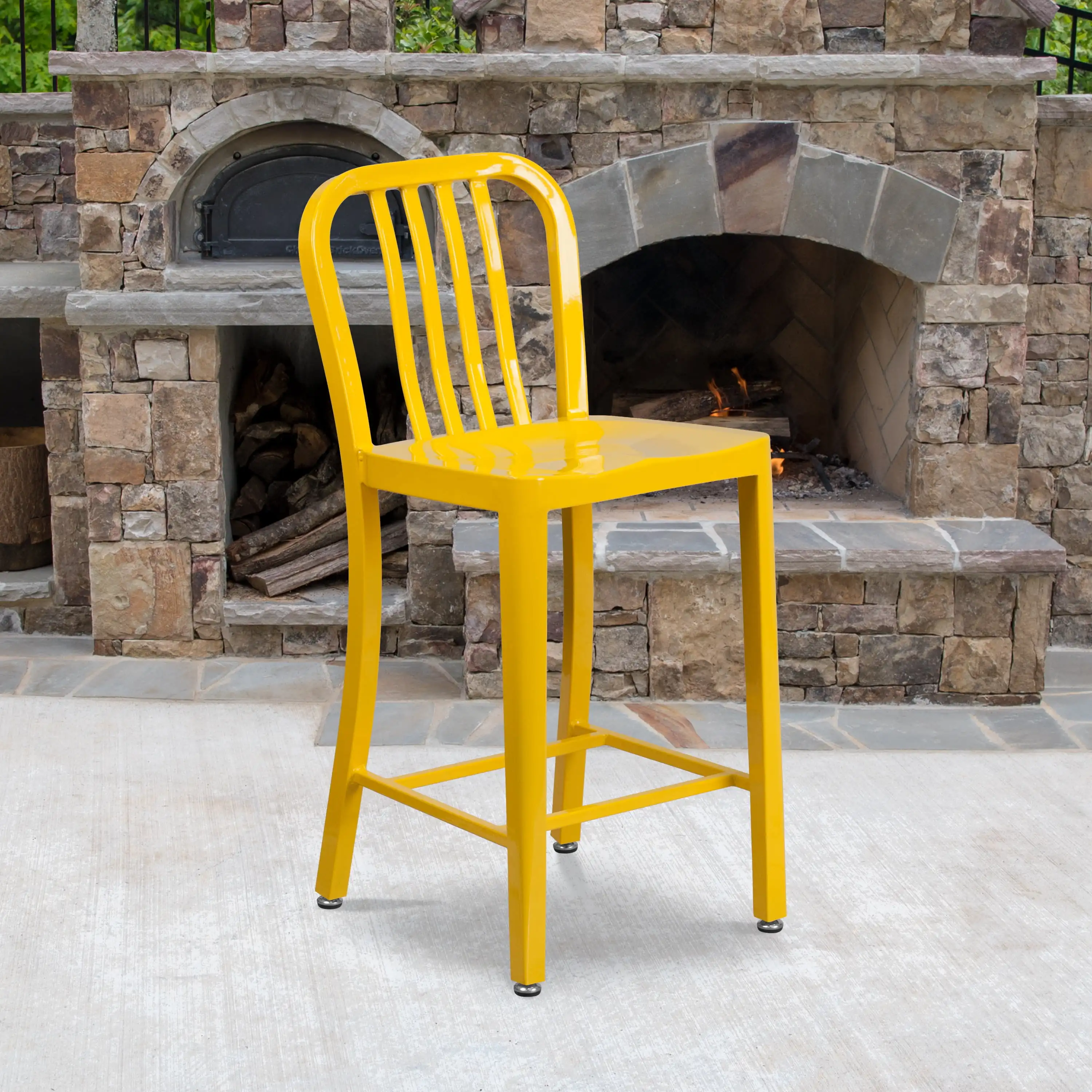 24" Counter Height Stool Kitchen Yellow Metal Bar Chair w/ Vertical Slat Back
24" Counter Height Stool Kitchen Yellow Metal Bar Chair w/ Vertical Slat Back