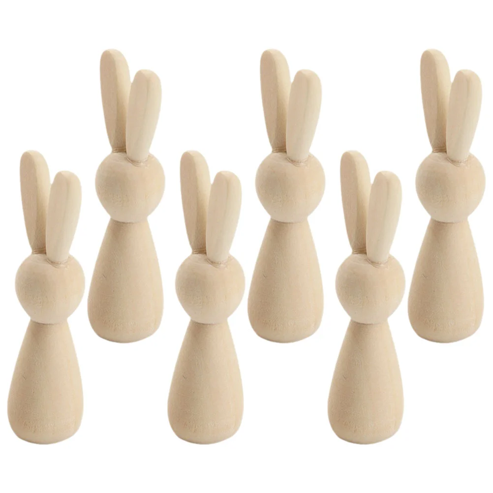 

6 Pcs Rabbit Wooden Peg Dolls Puppet DIY Graffiti Blank Painted Drawing Puppets Manual Painting Unfinished Unpainted