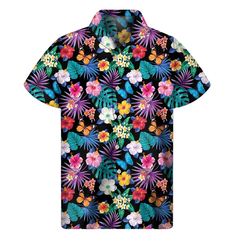 

Tropical Palm Hawaiian Shirt Men 3D Print Plants Fruit Button Shirts Tops Summer Beach Short Sleeve Oversized Lapel Aloha Blouse