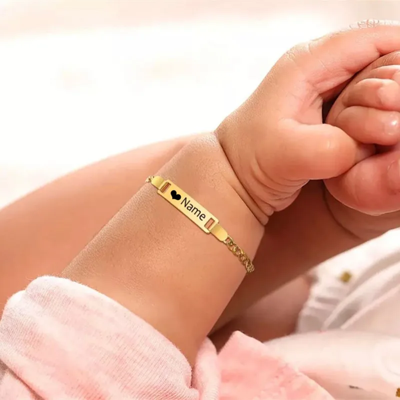 

Индивидуальный регулируемый браслет для малышей, персонализированный детский браслет из нержавеющей стали с именем ребенка, детский подарок на день рождения