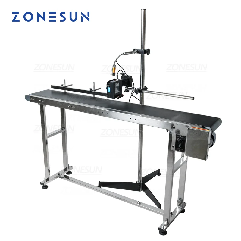 

ZONESUN Inkjet Printer Conveyer Table Band Carrier Sorting Workbench PVC Belt Conveyor Bottle Box Printer Label Printer Conveyor