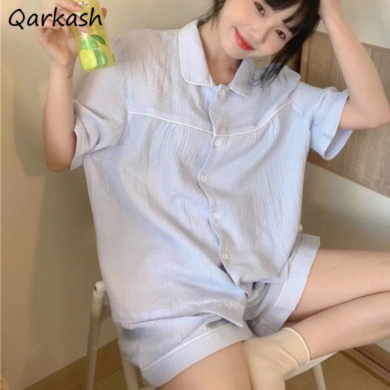 

Pajama Sets for Women Sleepwear Ins Lovely Schoolgirls Loose Summer Home Short-sleeved Nightwear Leisure College Korean Pajamas