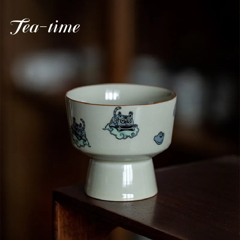 

Керамическая тарелка с изображением тигра для напитков с высокой ногой, китайская тарелка для перекусов с медом, глазурованными сушеными фруктами, тарелка для закусок в стиле ретро, десертная тарелка, чайная церемония