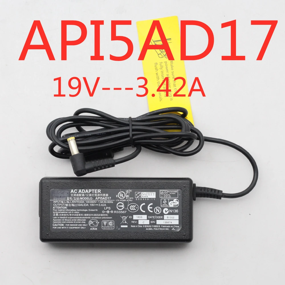 API5AD17 Adapters Accessories Parts AC/DC Adapters 100% Original Product API5AD17 19V 3.42A Power Adapter
API5AD17 Adapters Accessories Parts AC/DC Adapters 100% Original Product API5AD17 19V 3.42A Power Adapter