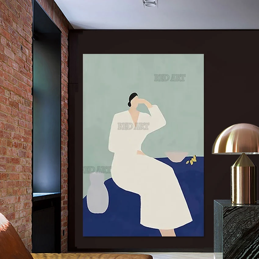 

Cartoon Abstract Figure Picture Art, Hand-painted Girl Oil Painting, Hotel Decor Poster Artwork for Wall Hangings, Large Size