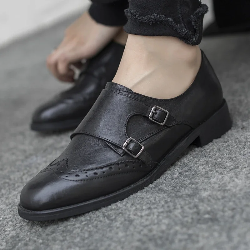 

2024 new spring autumn Women pumps natural leather 22-25cm sheepskin+pigskin full leather Retro buckle brogues women shoes