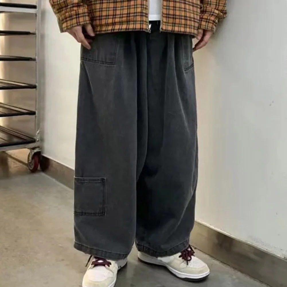 

Mens Pants 1 Pc Casual Cotton Blend Japanese Harajuku Loose Wide Leg Cargo Pants Multi-pocket Jeans Comfy Fashion Mens