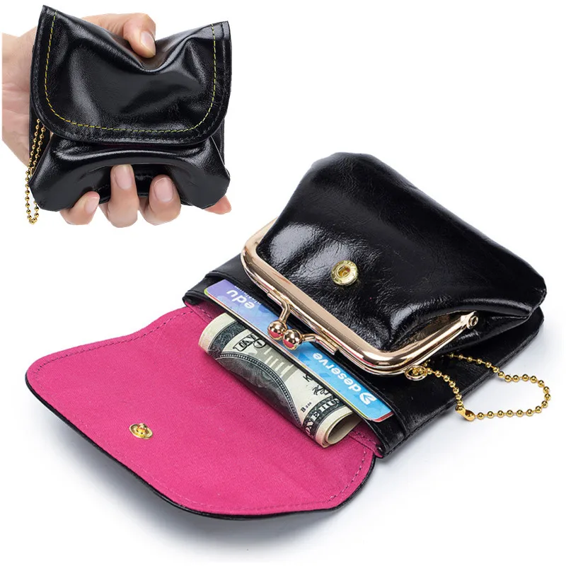 

Genuine Leather Coin Purse Women Cowhide Change Purse Metal Hasp Closure Card Holder Wallet Vintage Kiss Buckle Small Clutch Bag