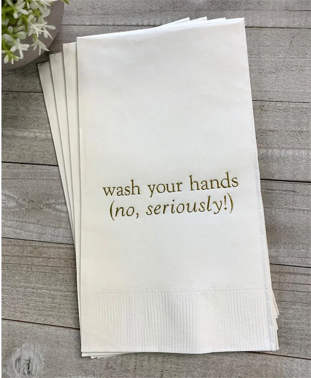Personalized Hand Guest Towels Paper Bathroom Napkins Disposable Lots of colors to choose from! Wash Your Hands No, Seriously!
Personalized Hand Guest Towels Paper Bathroom Napkins Disposable Lots of colors to choose from! Wash Your Hands No, Seriously!