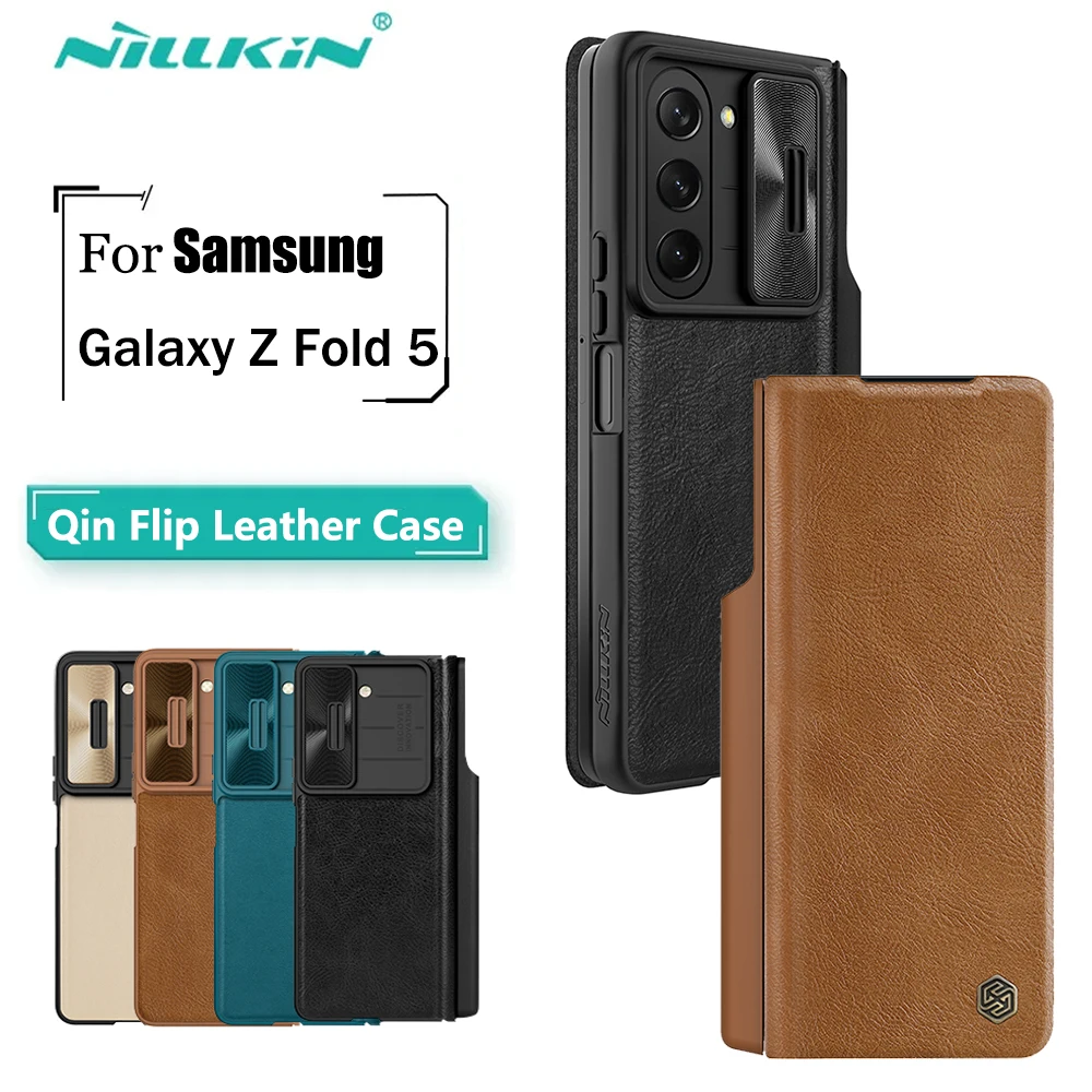 

For Samsung Galaxy Z Fold 5 Case NILLKIN Qin Flip Leather Slide Camera Protection Case Kickstand Back Cover With S-Pen Pocket